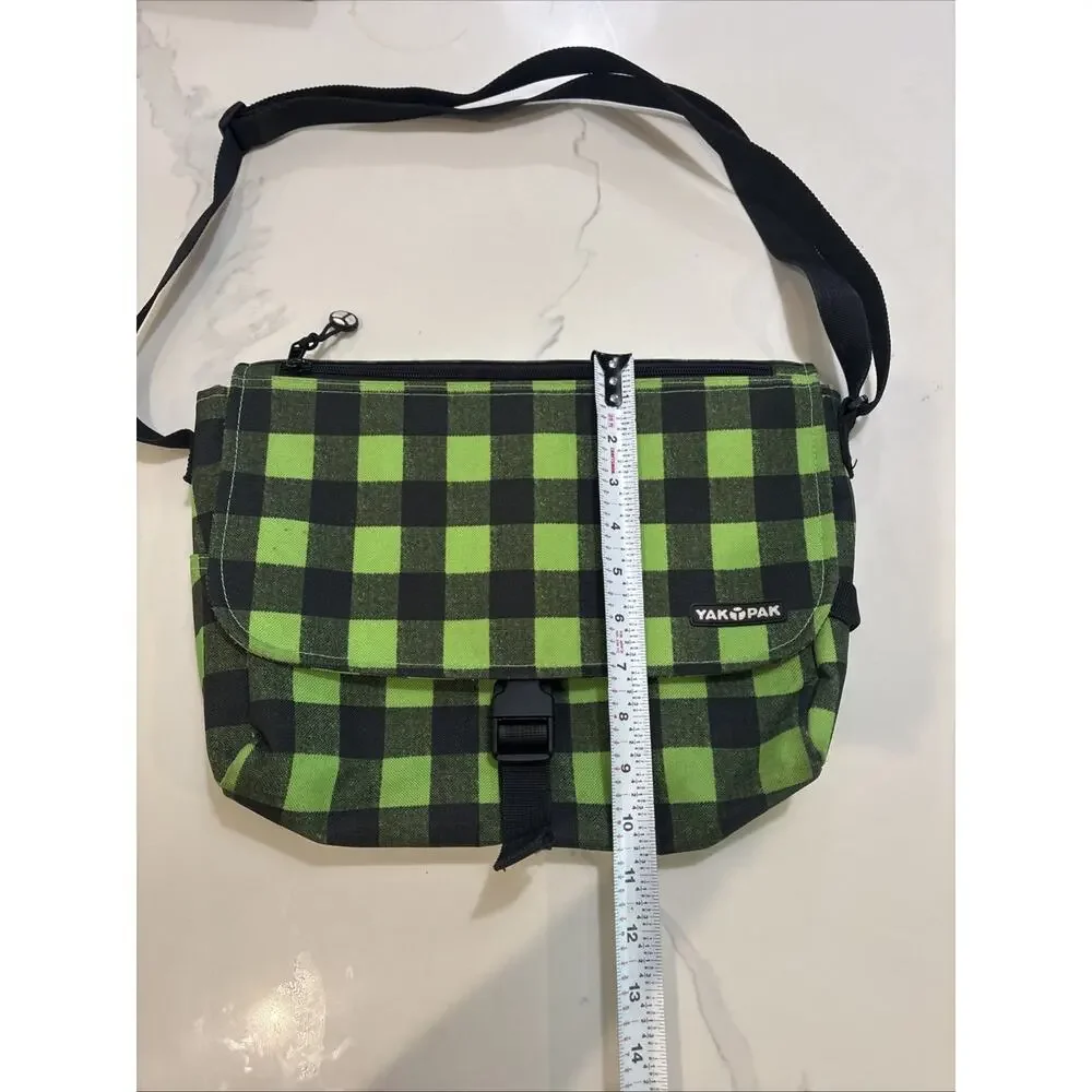 Vintage Green Gray Black Plaid Print YakPak Backpack Messenger Bag
